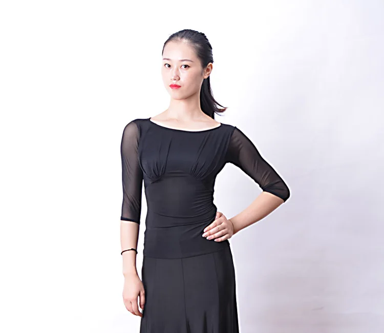 2017 Fashion Ballroom Black O-Neck Half sleeves sexy modern Latin dancing clothing top for women/female/girl New Tango costume |