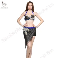 New Women Belt Belly Dance Costume Performance Hip Scarf Egyptian Bra Adjustable Outfit Bellydance Oriental 2 Pieces Set