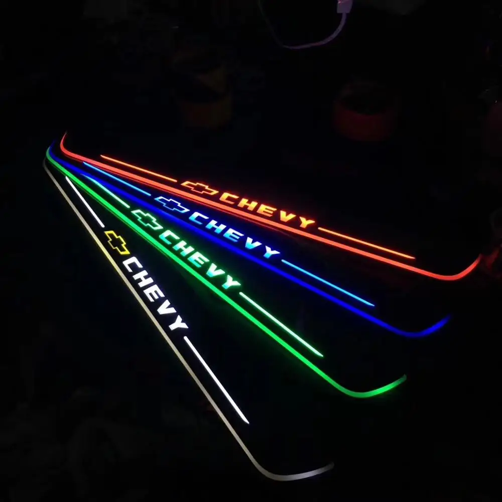 RQXR светодиодные движущиеся двери scuff для chevrolet chevy dynamic порога пластина плоская подкладка наложения потока/еще светильник, 2 шт