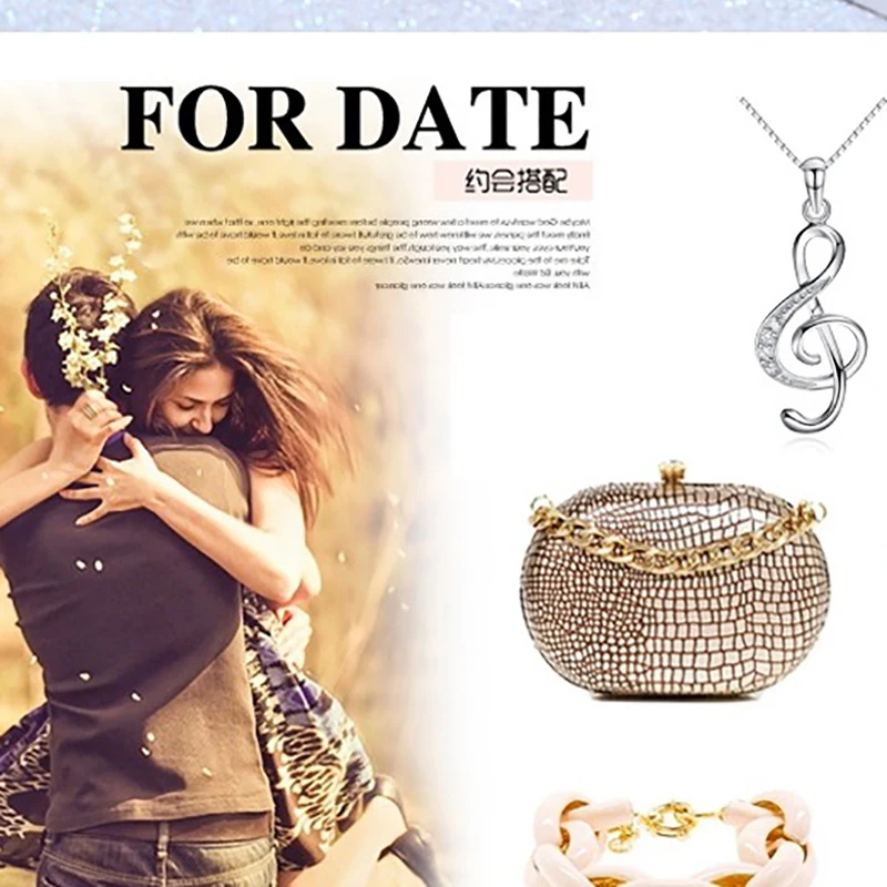 100% Silver 925 Wedding Pendant Necklace Music Note Cubic zirconia women's jewelry | Украшения и аксессуары