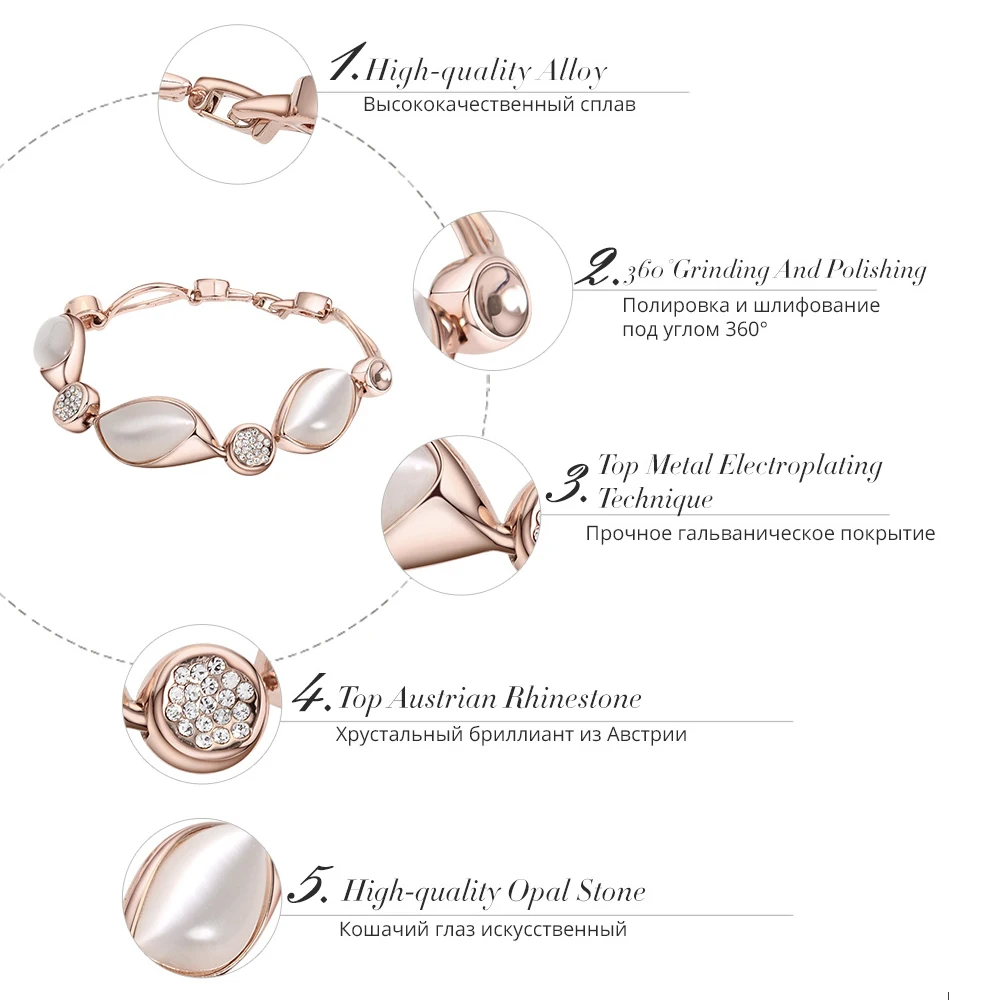 Viennois элегантный розовая позолота кошачий eye' камень с Braclet и браслет цепи для