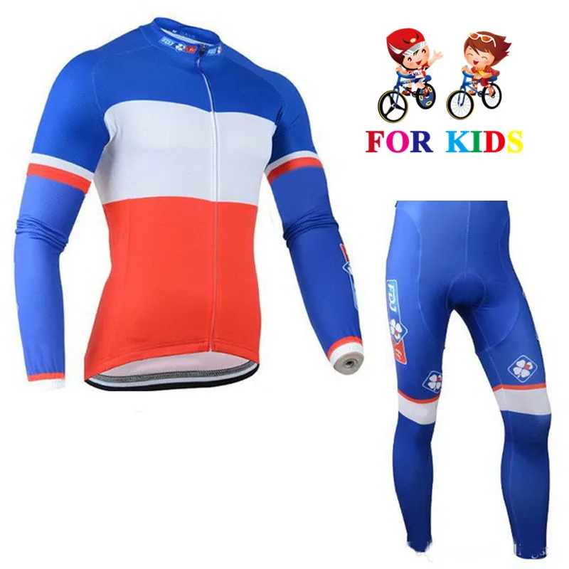Новый FDJ Pro Team 2018 Детский комплект из Джерси для велоспорта с длинными рукавами