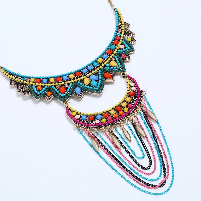 Женское винтажное ожерелье с кисточками boho mltilayer золотое покрытие Пляжное