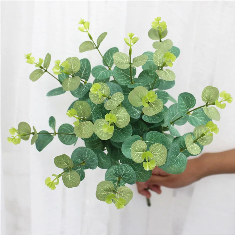 Green Искусственный лист эвкалипта, зеленое растение, ветка, цветок, аранжирование, аксессуары, листья денег, сделай сам, для свадьбы, дома, сада, Декор, растение, 1 шт - Цвет: Green