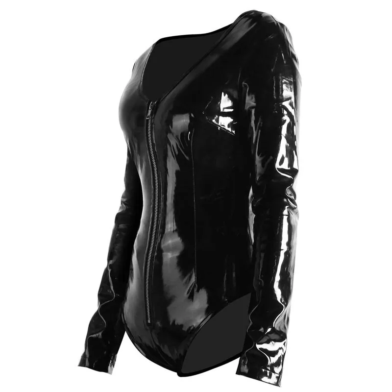 Женское блестящее боди из ПВХ с длинным рукавом|long sleeve jumpsuit|sleeve jumpsuitbodysuit long |