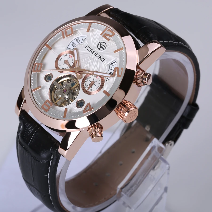 Мужские автоматические механические часы повседневные цвета розового золота с