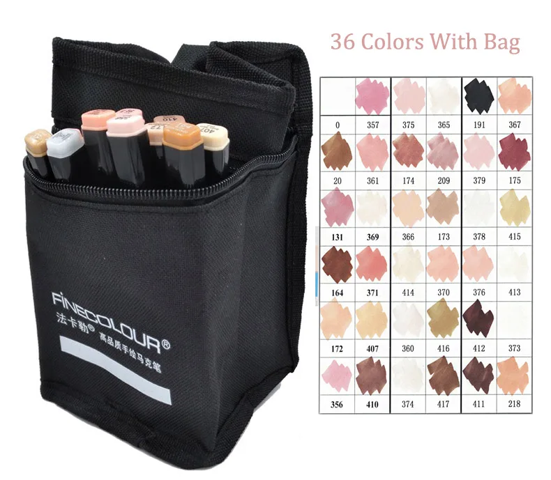 36 colors in bag Finecolour маркеры на спиртовой основе мягкая кисть двойной кончик кожи цветной графический Рисунок технический дизайн эскиз Художественный набор - Цвет: 36 colors in bag
