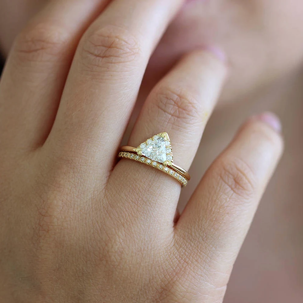 Ограненное и круглое свадебное колечко Moissanite 0.5ctw lab Diamond Solitaire 14K желтое золото для