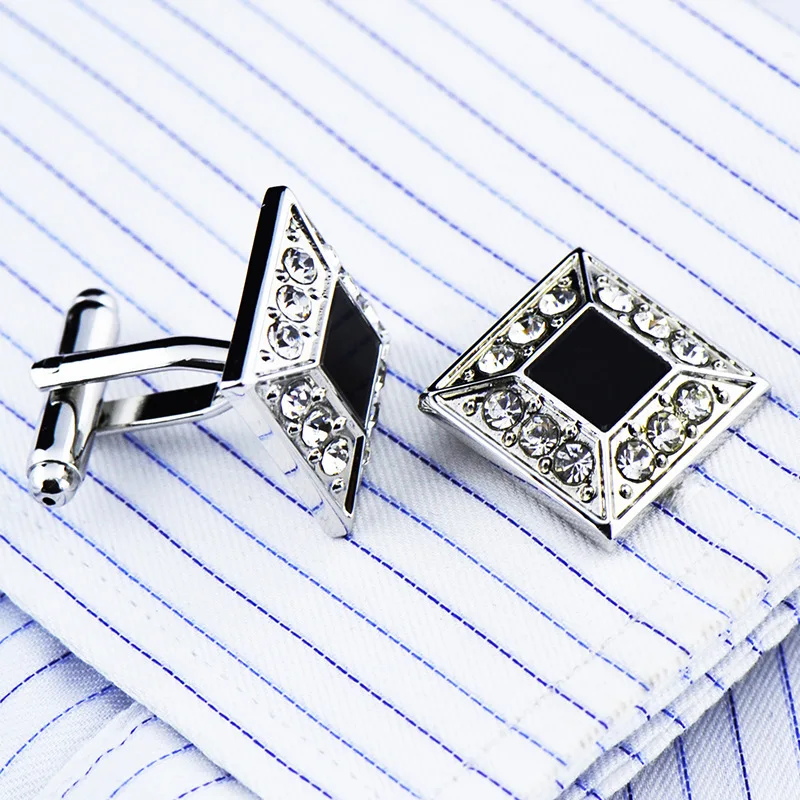 Bridegroom Wedding Party Business Men French Shirts Cuff Links Black Glaze Glass Zircon Cufflinks Silvery Cufflink With Gift Bag | Украшения