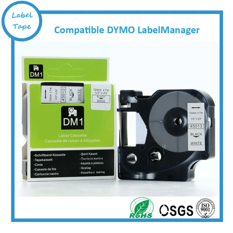 5pk DYMO 12 мм черный на белом D1 лента Кассетная 45013 для Dymo этикеток принтера|dymo 12mm|dymo d1