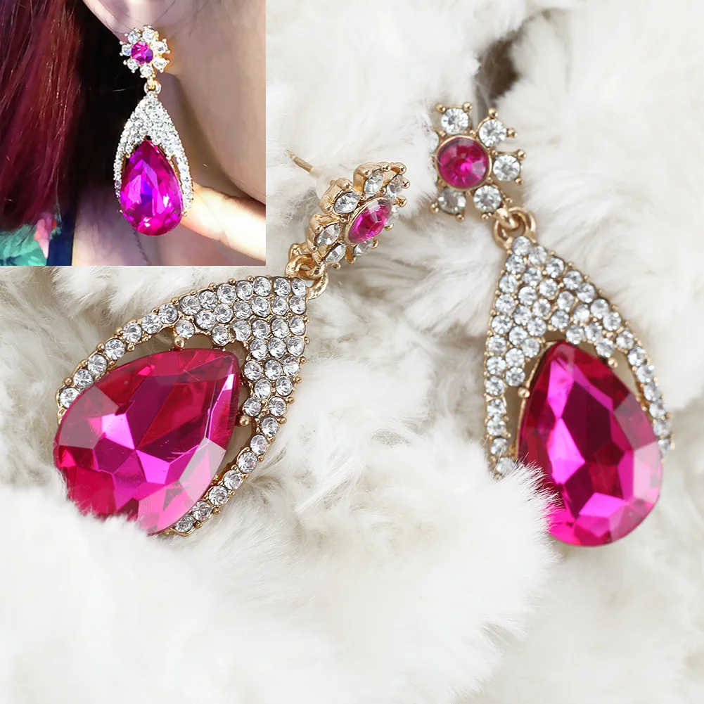 Золото + Красная Роза Кристалл Rhinestone Капли Воды Мотаться Серьга Серьги Brincos Для