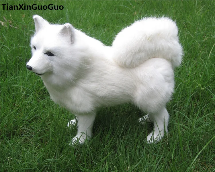 Имитация samoyed собака Твердые игрушечные модели полиэтилен и меха Большой 30x8x25 см белый стоящий собака ремесло украшение дома подарок s0667