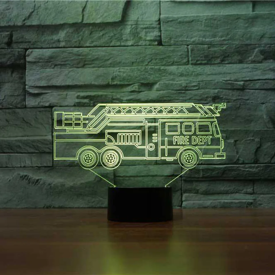 Пожарная машина 3D LED ночник дистанционный сенсорный переключатель настольная