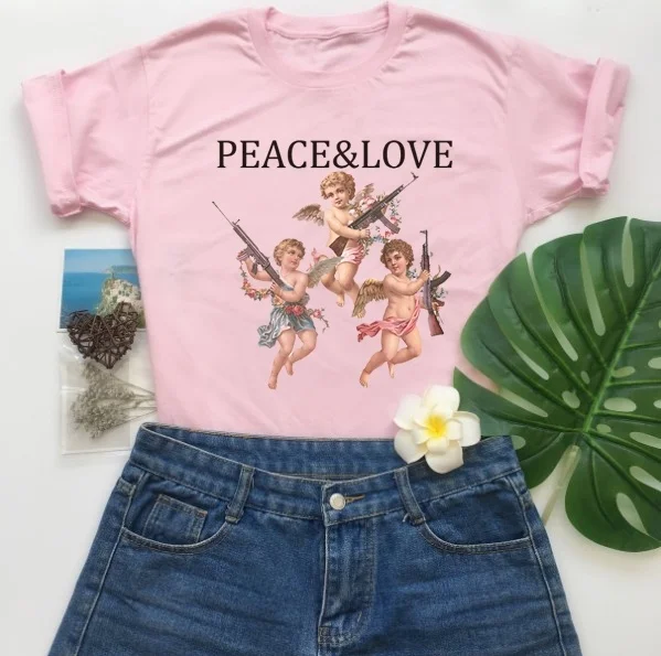 Kuakuayu HJN You Cant Sit with Us Peace and Love Angel TEES Cool Fashion Cherub T Shirt Angel Koko 90 s розовая Эстетическая футболка