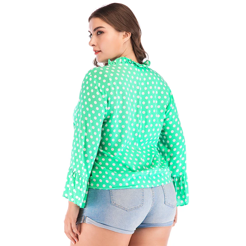 Romacci Сексуальная женская блузка большого размера в горошек с глубоким v-образным