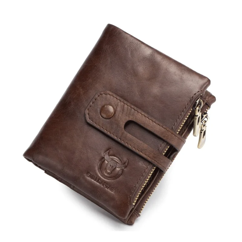 Genuine Leather Men's Wallet Tri-bifold Purse Hasp Design Small Mens Wallets Zipper Coin Pocket Functional | Багаж и сумки