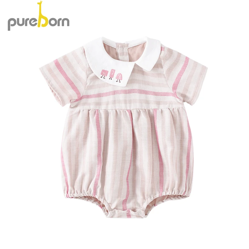Pureborn/Боди для малышей; одежда с короткими рукавами для маленьких девочек; Одежда для новорожденных; комбинезон; летняя одежда - Цвет: Pink
