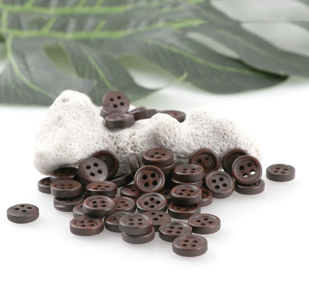 

12mm Small SizeSewing Accessories Natural Wooden Buttons Sewing Scrapbooking 4 Holes Round Brown 10mm 50PCS For Clothes
