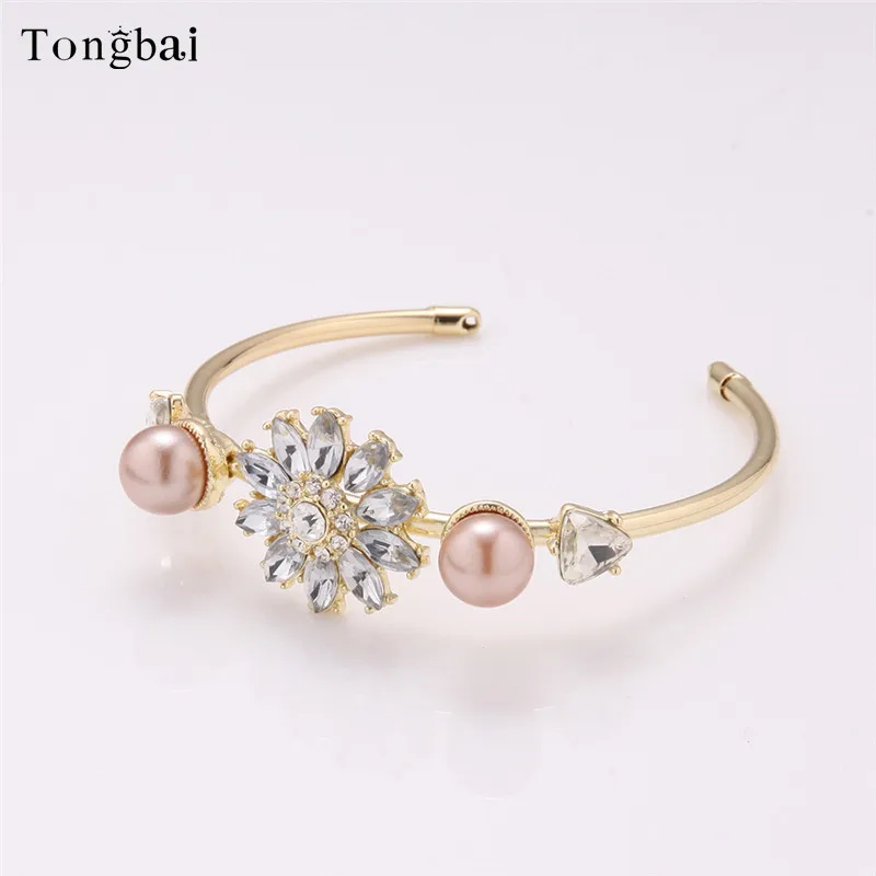 Tongbai Австрийских Кристаллов Pulseiras Сплава Розовый Жемчуг простой дизайн