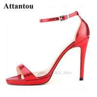 unique printed embossed leather platform women high heel sandals ladies fashion shoes open toe one strap party dress shoes