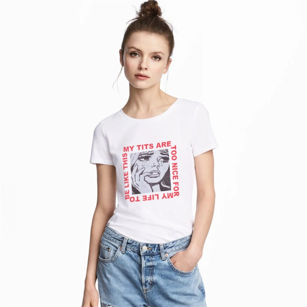 Забавная летняя футболка 2019 Женская хлопковая с надписью My Tits сексуальные