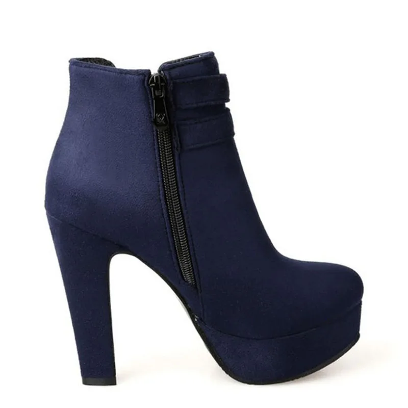 FITWEE Size 33-43 Women Ankle Boots High Heels Female Side Zipper Shoes Metal Buckle Platform Botas Fashion Winter | Обувь