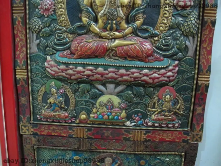 free shipping Tibet Buddhism Fane Wood Carved Painted Amitayus longevity Buddha TangKa Screen | Дом и сад