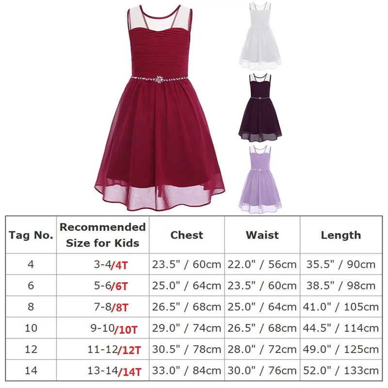 

Elegant Girls Wedding Bridesmaid Dresses for Kids Sleeveless Crystal Sash Waist Lace-up Chiffon Dress Girls Party Princess Dress