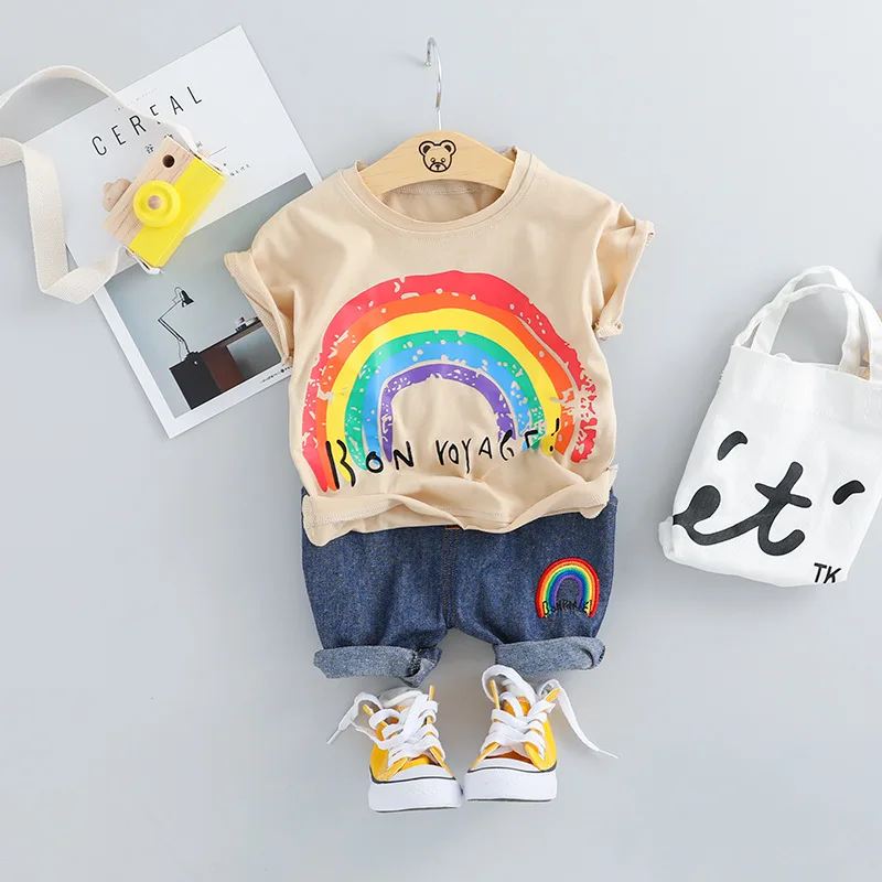 2019 Summer Toddler Infant Clothing Sets Baby Girls Boys Clothes Suits Rainbow T Shirt Shorts Kids Children Costume | Детская одежда и