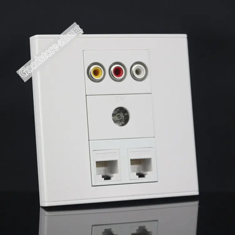 Настенная пластина 4 порта 2 CAT5E сетевая LAN и один порт ТВ розетка 3RCA AV панель