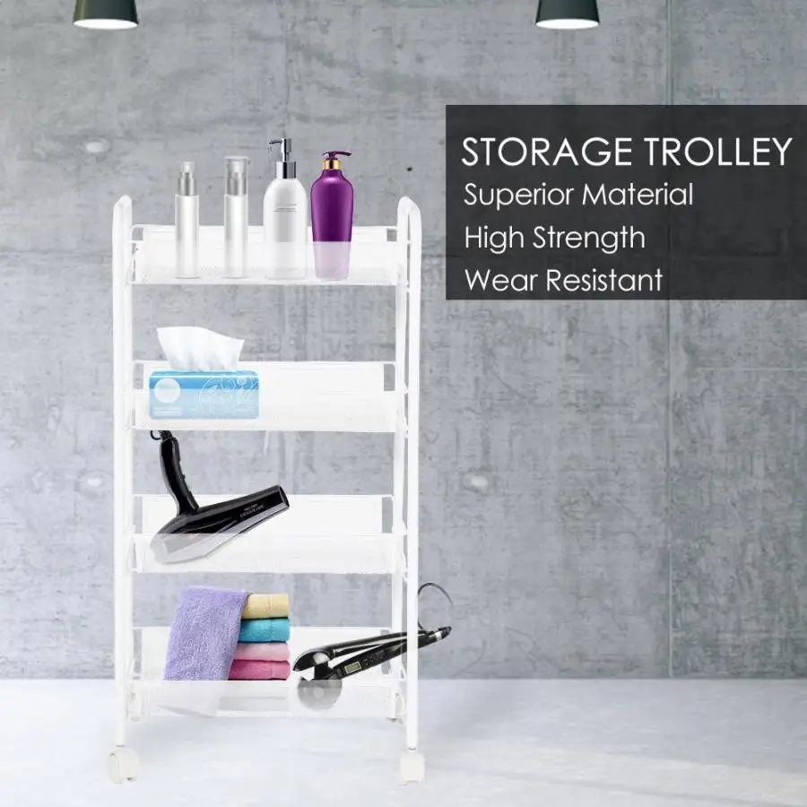 4 Tiers Tool Storage Trolley Removable Hairdresser Coloring Tools Metal Rolling Wheel Storage Rack Beauty Hair Machine Trolley