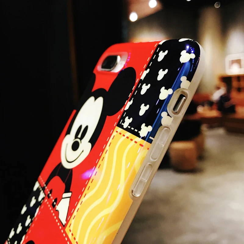 New mouse animal case for iPhone 8/7 plus cute blue ray cover 6 6s &amp tempered glass front film cartoon girl gift |