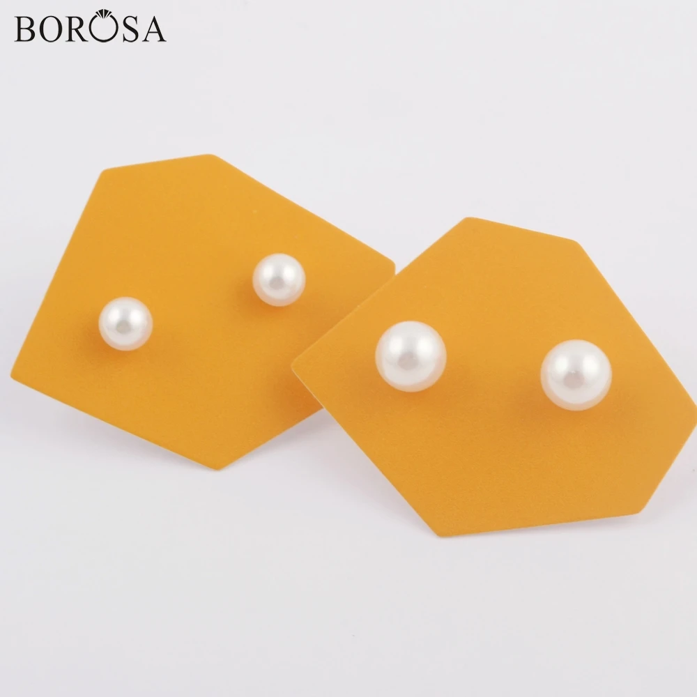 

BOROSA 10Pairs Trendy 92.5% Silver Color 6mm 8mm Round Pearl Stud Earrings Classic Earrings for Birthday Wedding Gifts WX1154