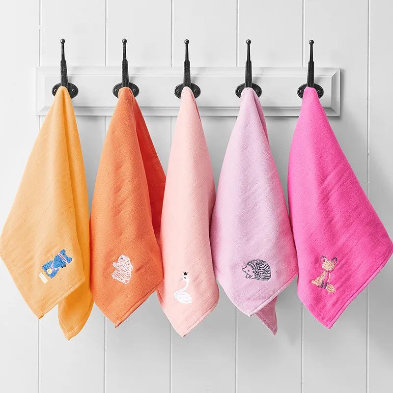 

30x30cm/33x55cm Baby Face Towel Gauze Cotton Cartoon Animal Embroidered Soft Quick-Dry Washcloth Bathroom Absorbent Towels