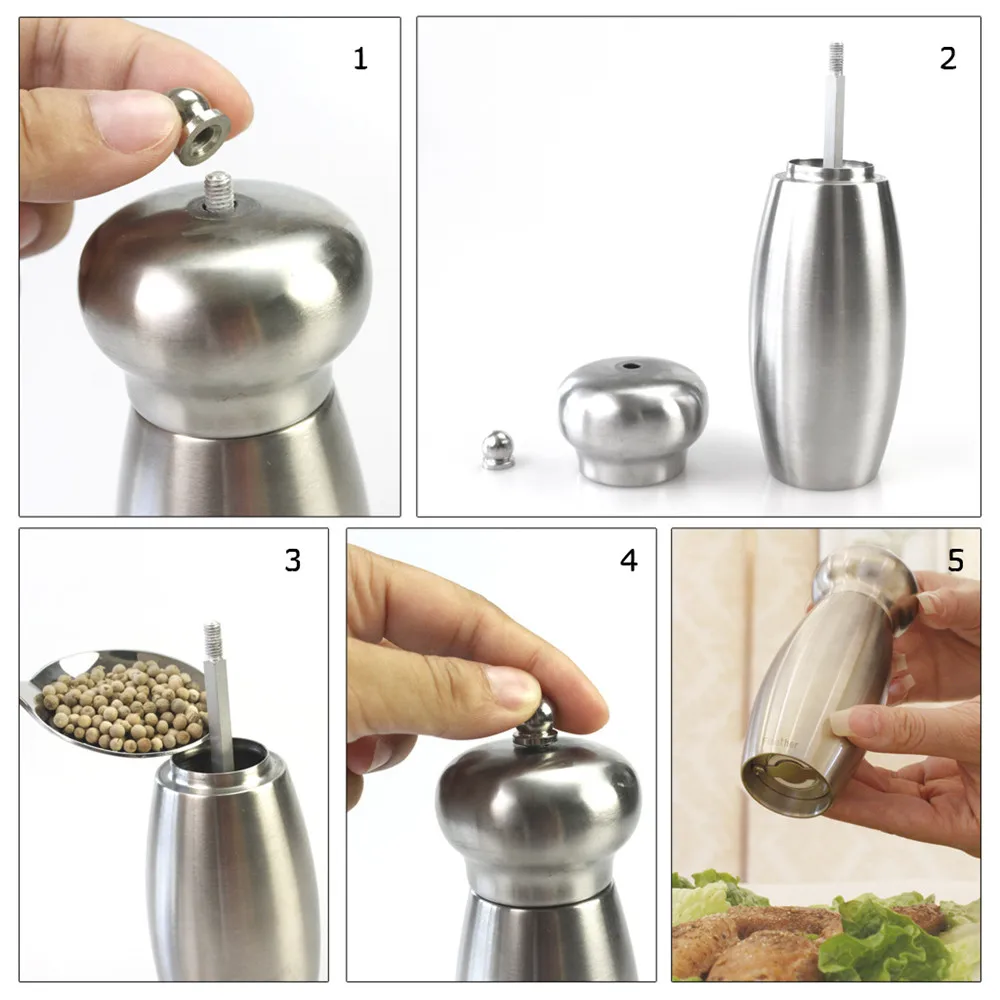 Регулируемая Ручная Мельница Из Нержавеющей Стали Finether 5 7 дюйма серебро 304 пробы