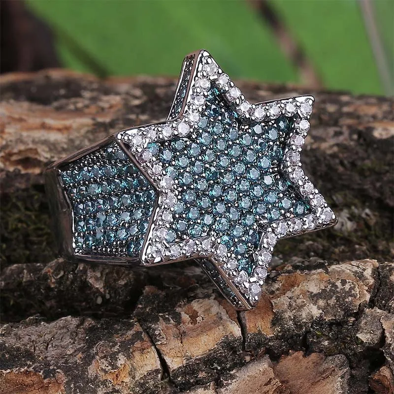Мятно-зеленый AAA кубический цирконий Bling Ice Out еврейская звезда Давида гексаграмма кольца для мужчин хип хоп раппер ювелирные изделия золото серебро - Цвет основного камня: Green