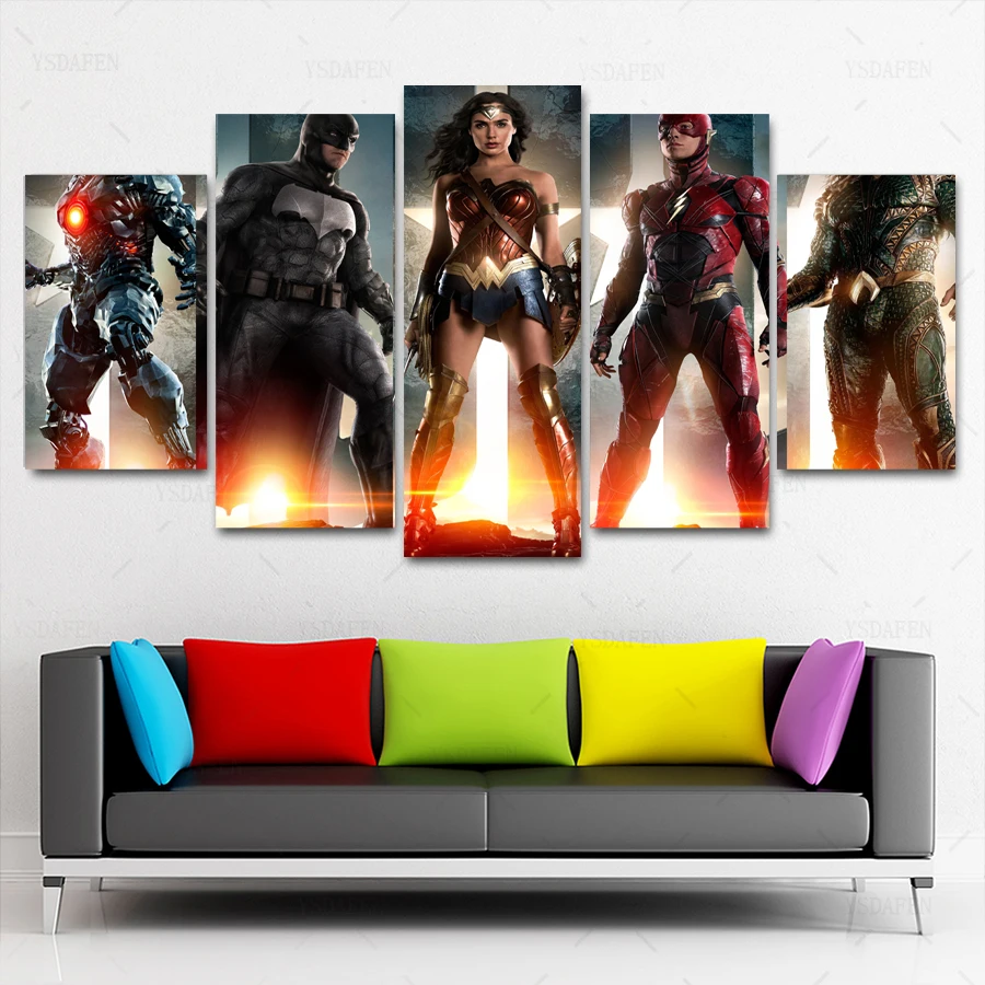 Дропшиппинг HD 5 Панель Холст Искусство JL Лига Справедливости члены фильма 2