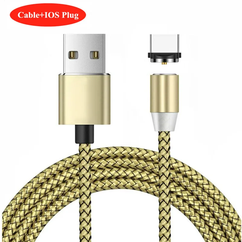 Gold IOS Cable НИСИ 1 м 5 В/2,1 а светодиодный магнитный usb-кабель для зарядки iPhone, samsung, Xiaomi, huawei type C/Micro usb/IOS, кабель для быстрой зарядки - Цвет: Gold IOS Cable