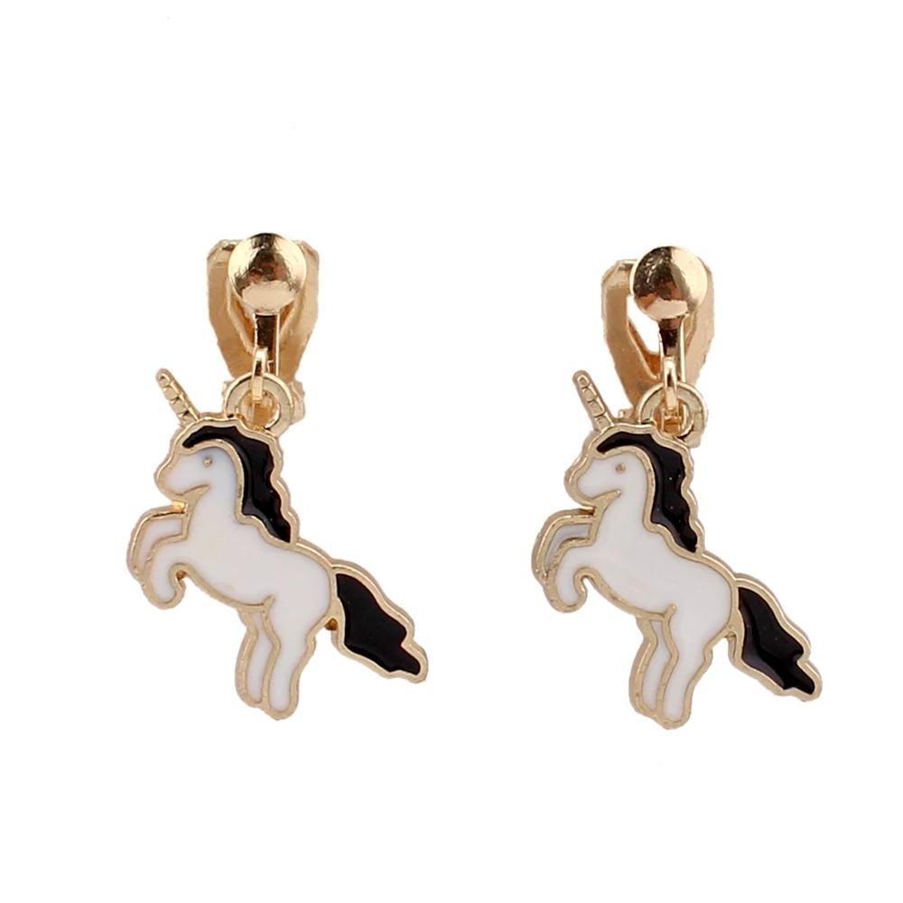 1 pair black Бренд Grace Jun маленький конь Единорог на карабине на серьги без пирсинга серьги для детей подвеска-амулет для вечеринки серьги-наручники без отверстия серьги - Окраска металла: 1 pair black
