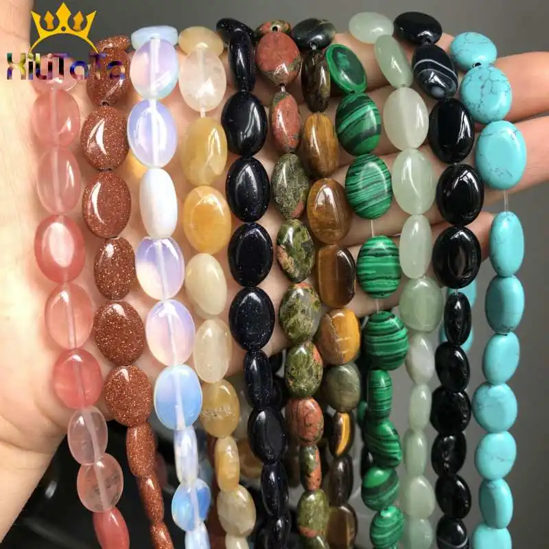 

10*14mm Oval Shape Stone Beads Natural Tiger Eye/Opal/Agat/Jades/Malachite Loose Beads For Jewelry Making DIY Bracelet Necklace