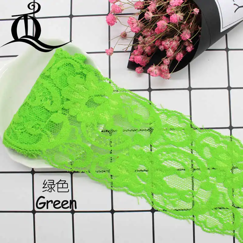 green 5 ярдов/партия модная ширина 8 см 18 цветов черно-белая эластичная кружевная Лента ткань DIY Швейные аксессуары для одежды отделка Свадебное кружево - Цвет: green