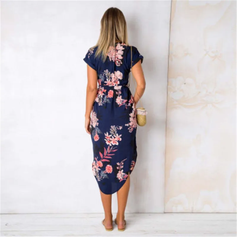 Hot Sexy Popular Fashion Causal V Neck Side Split Ladies Noble Lacing Up Womens Summer Floral Print Evening Party Midi Dress | Женская