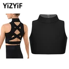 Укороченный топ для балерины для девочек, одежда для гимнастики, танцевальный костюм, Детские майки без рукавов с ложным воротником и перекрестной спинкой, бюстгальтер, топы