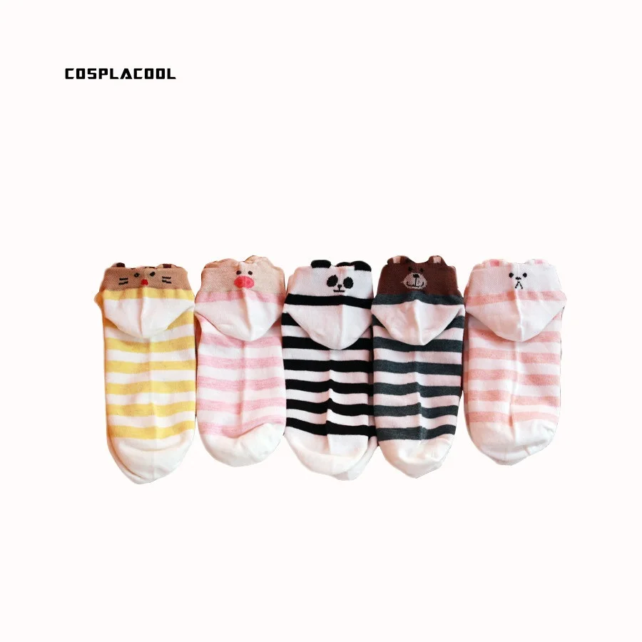 

Носки женские в японском стиле Харадзюку, милые полосатые носки с рисунком мультяшных животных, свинки/панды