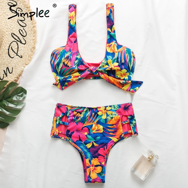 Simplee Купальник Бикини с рюшами 2 на одно плечо женский цветочным принтом комплект