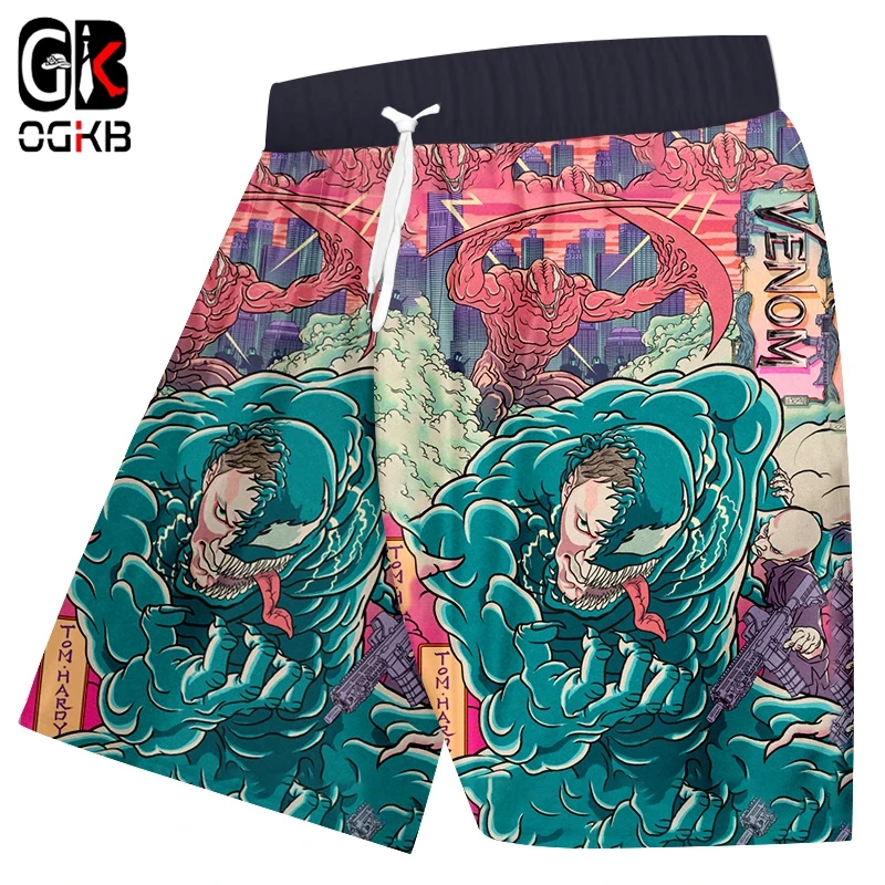 OGKB Men's 2019 3d Printing Creative Fun Large Size Casual Summer Beach Shorts Alien Venom Tongue Black 6xl | Мужская одежда