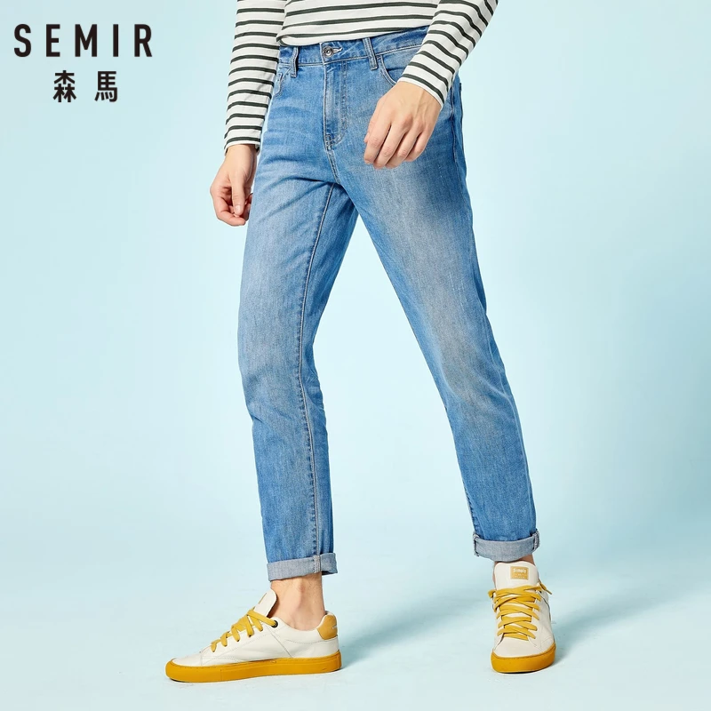 SEMIR мужские джинсы зауженного кроя из стираного денима с боковым карманом
