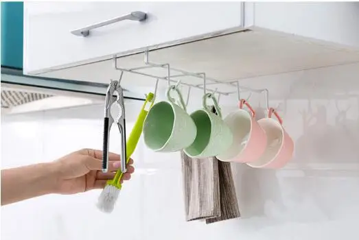 tainless Steel Hanger Hooks Cupboard Cup Holder Drainer Hanger Closet Under Shelf 8 Hook for Storage Cup Glass Mug YH1621