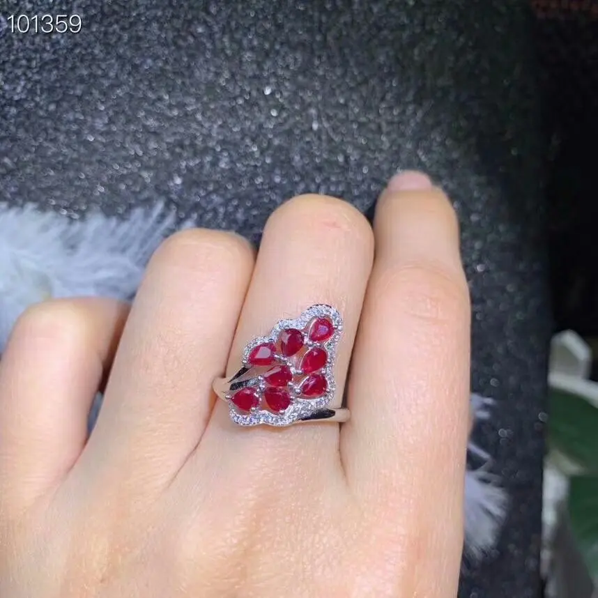 

shilovem 925 sterling silver Natural red RUBY Rings fine Jewelry women trendy ETHNIC WEDDING open gift 3*4mm dj0304812agh