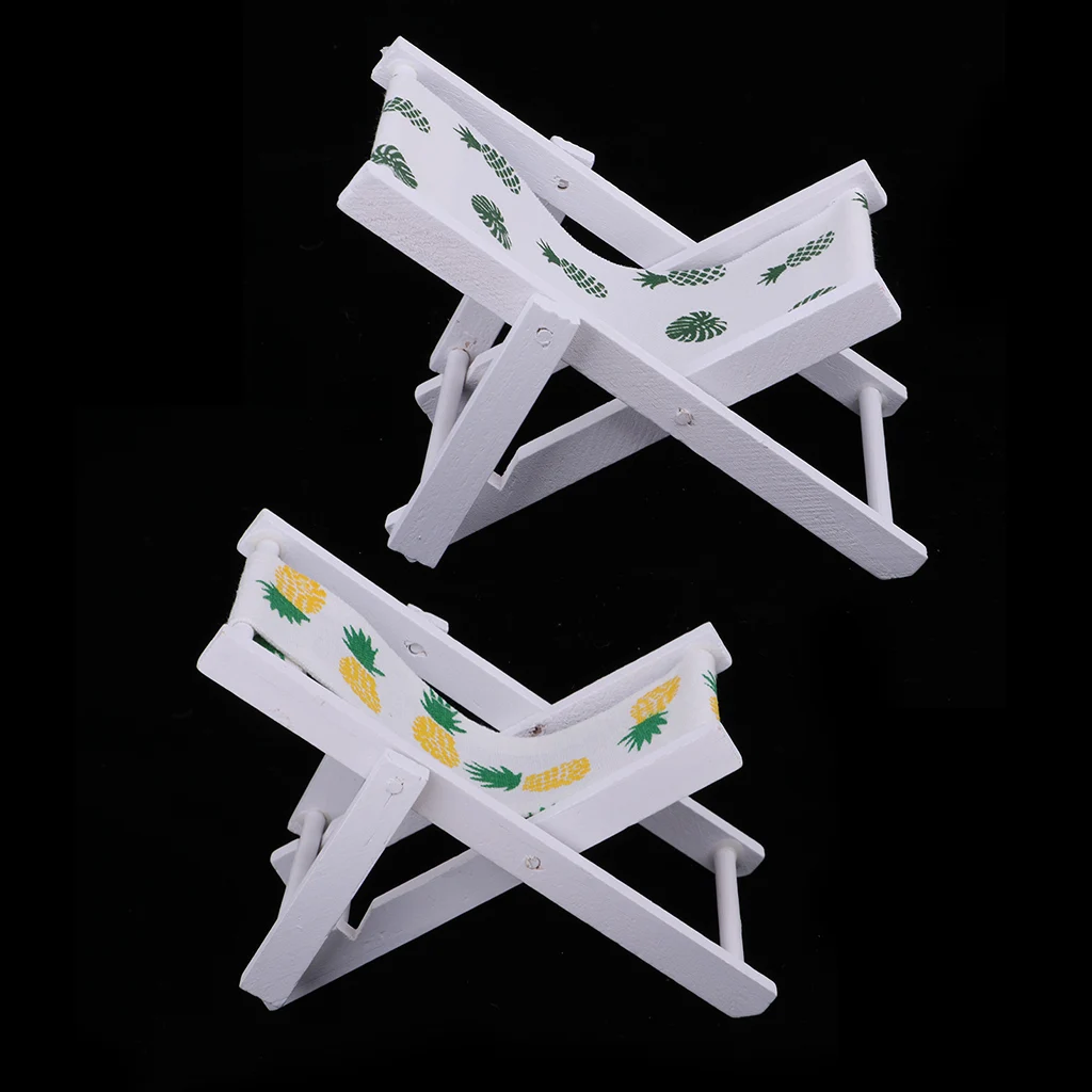 2 шт. мини шезлонги для пляжа складные деревянные с белой тканью кукольных